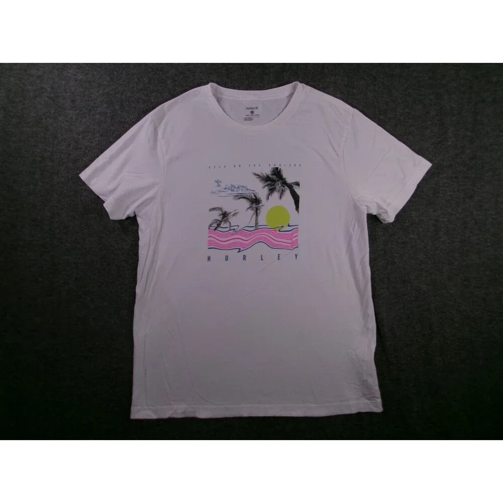 Hurley Shirt Men Extra Large White Palm Tree Causal Surfer Summer Beach